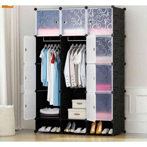 Portable Plastic Wardrobe Black(3 Column)