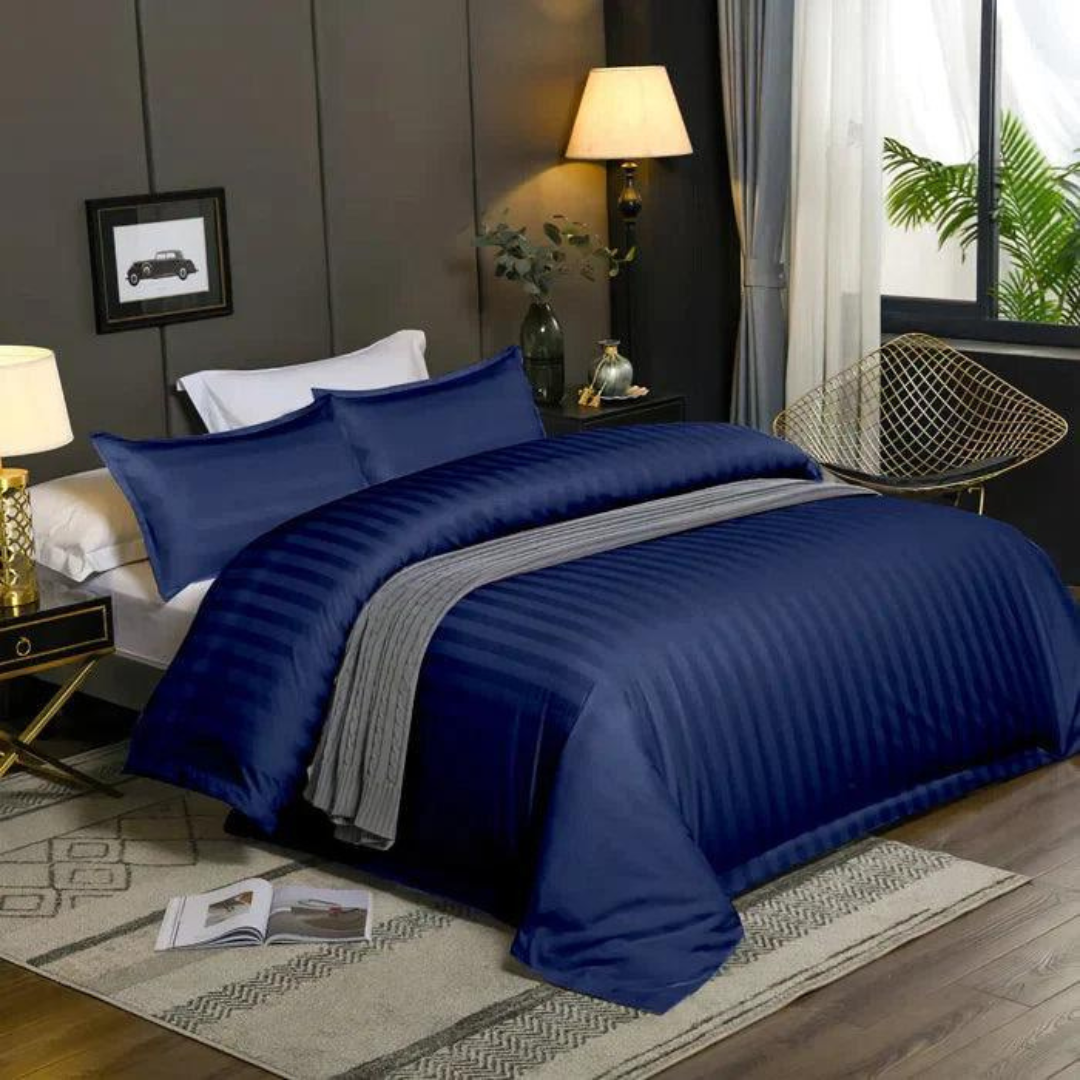 4 Pc Striped Binded Duvet (7X8 Navy Blue)  